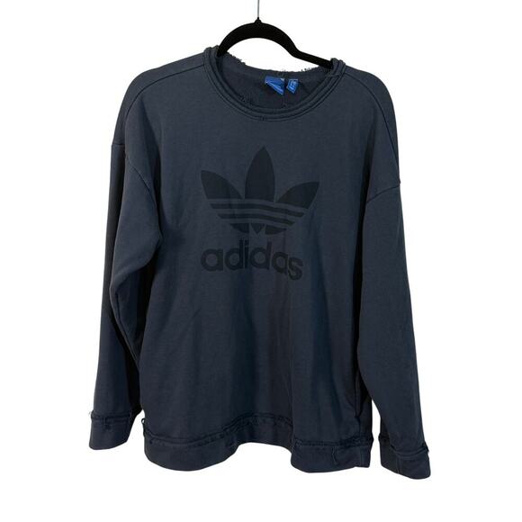 Adidas Originals Trefoil Logo Sweatshirt Raw Hem Distressed Sz S - Picture 1 of 5